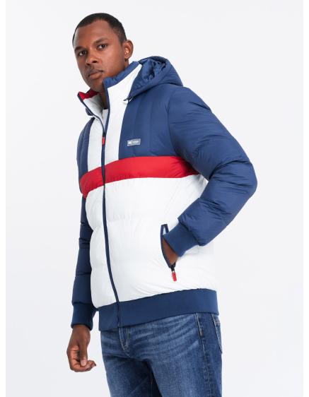 Levně Pánská barevná retro sportovní bunda - modrá a bílá V1