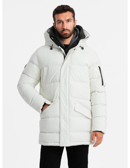 Levně Pánská outdoorová dlouhá bunda parka - bílá V1