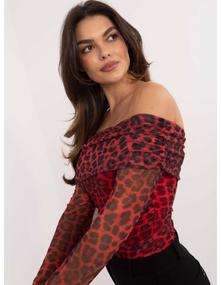 Levně Červeno-černá halenka s leopardím vzorem a pruhy