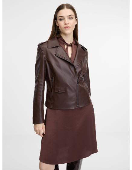 Hnědá dámská koženková bunda