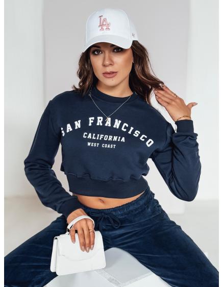 Levně Dámská mikina crop top SAN FRANCISCO s potiskem tmavě modrá
