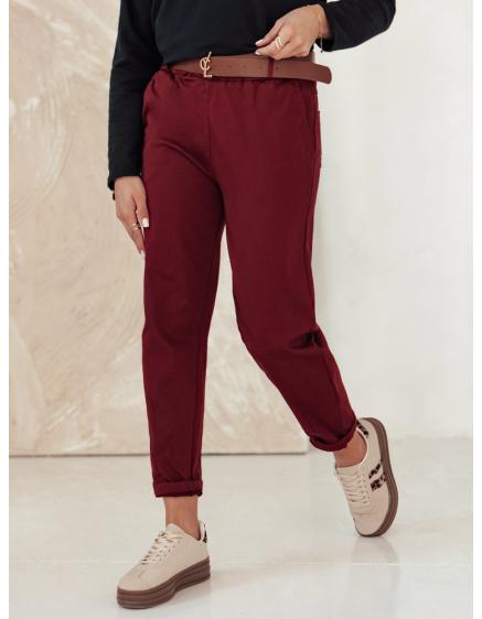Levně Dámské kalhoty nadměrné velikosti ELEGANTENO s páskem vínová barva