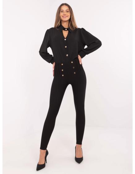 Levně Černé elegantní legíny s ozdobnými knoflíky