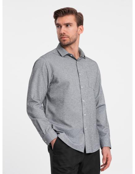 Levně Pánské tričko s kapsou REGULAR FIT - šedý melír V3