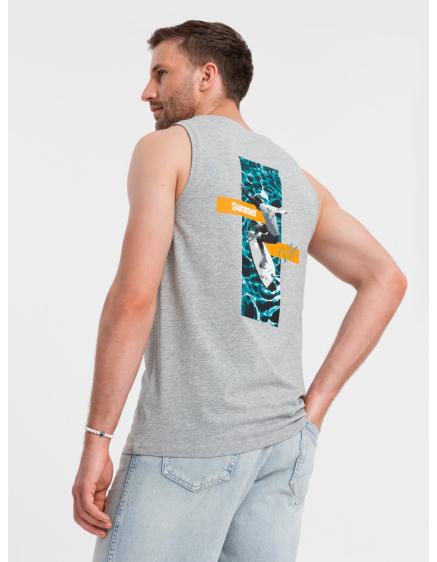 Levně Pánské bavlněné tílko s potiskem Summer Vibe - šedý melír V3
