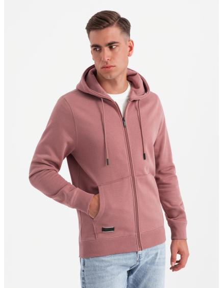 Levně Pánská bavlněná mikina BASIC bez knoflíků - tmavě růžová V4