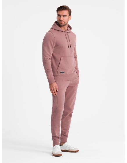 Levně Pánská tepláková souprava BASIC klokanka + tepláky - tmavě růžová V4