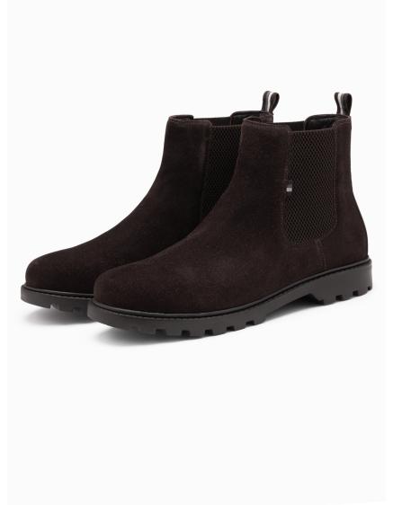 Levně Pánské semišové slip-on boty s vysokým svrškem – tmavě hnědé V2 OM-FOBO-0173