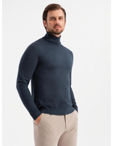 Levně Pletený pánský svetr RELAXED FIT se vzory - tmavě modrý V1