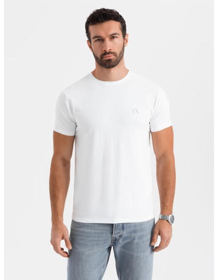 Levně Pánské tričko SLIM FIT s kulatým výstřihem a logem - bílé V1 OM-TSCT-0220