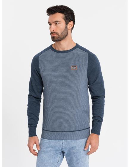 Levně Pánský pletený svetr RELAXED FIT se vzory - tmavě modrý V1 OM-SWSW-0111
