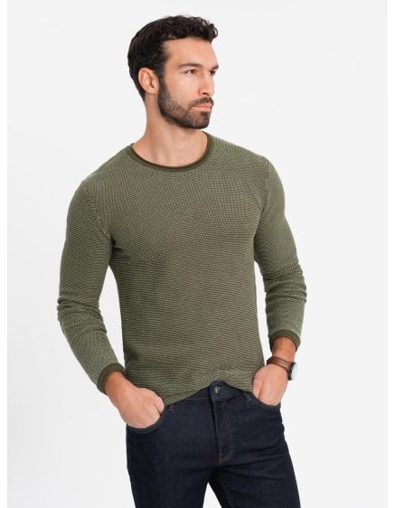 Levně Pletený pánský svetr RELAXED FIT se vzory - tmavě modrý V1 OM-SWSW-0111