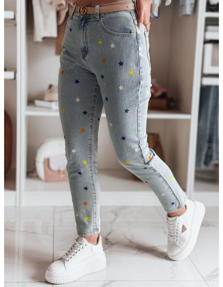 Levně Dámské kalhoty slim fit s hvězdičkami SHINYFIT modré