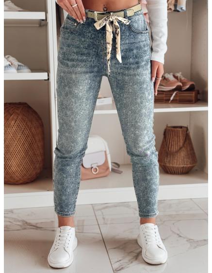 Levně Dámské džínové kalhoty slim fit s páskem FLORAJIN modré