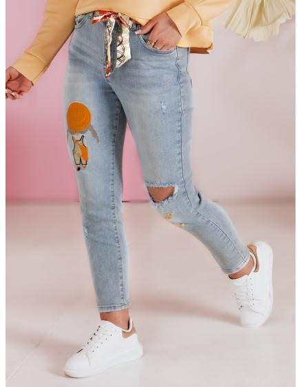 Levně Dámské slim fit džínové kalhoty s páskem GIRLHOOD modré