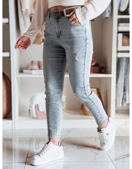 Levně Dámské slim fit džínové kalhoty s páskem MIXFELL modrá barva