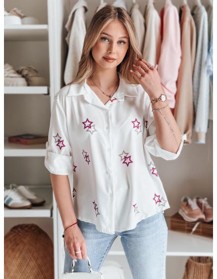 Levně Dámská košile oversize s hvězdami ASTROWIA bílá