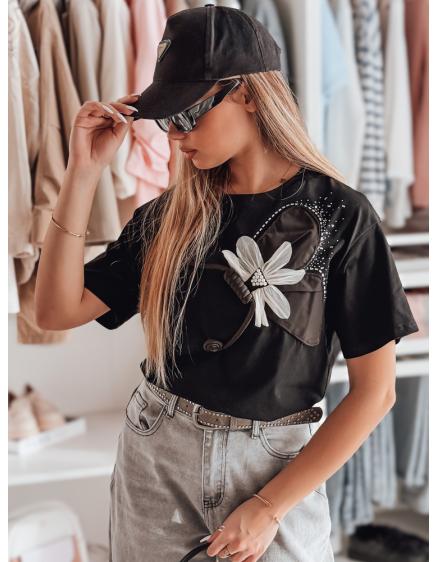 Levně Dámské tričko oversize s 3D efektem PETALOVE černé