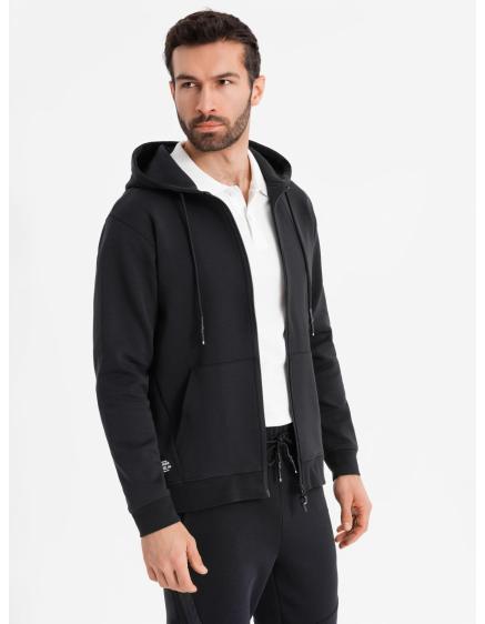Levně Rozepínací mikina s kapucí ve streetwearovém stylu - černá V3 OM-SSZP-0213