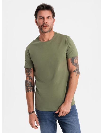 Levně Pánské klasické bavlněné tričko BASIC – khaki V6 OM-TSBS-0236