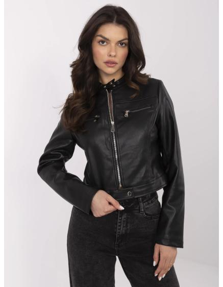 Levně Černá dámská bunda biker z ekokože