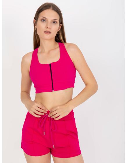 Levně Fuchsiový pruhovaný crop top basic se zapínáním RUE PARIS