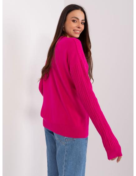 Levně Fluo růžový oversize svetr s kulatým výstřihem