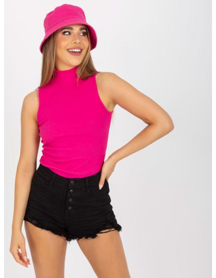 Levně Růžový pruhovaný basic top s polokrkem RUE PARIS