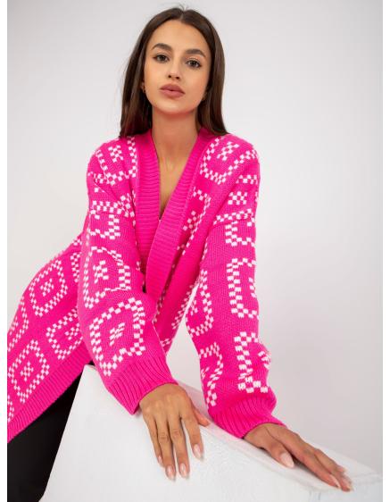 Levně Fluo růžový vzorovaný kardigan bez zapínání RUE PARIS