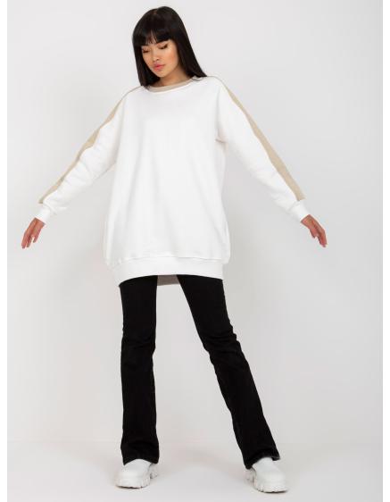 Levně Bílo-béžová mikina basic oversize střihu RUE PARIS