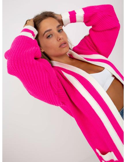 Levně Fluo růžový volný kardigan bez zapínání RUE PARIS
