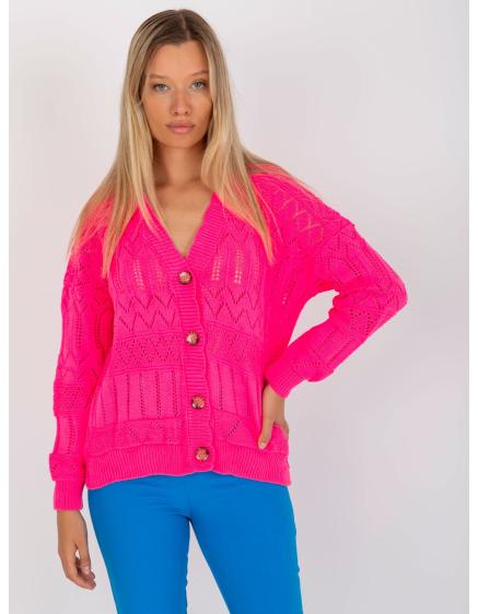 Levně Fuchsiový dámský svetr plus size z viskózy