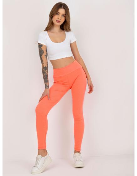 Levně Fluo oranžové pruhované legíny basic high waist