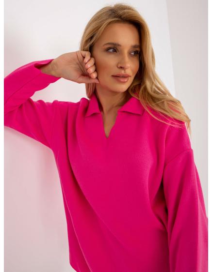 Levně Fuchsiový svetr plus size s pružnými lemy