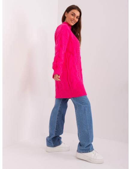 Levně Fuchsiový dámský svetr plus size s rolákem