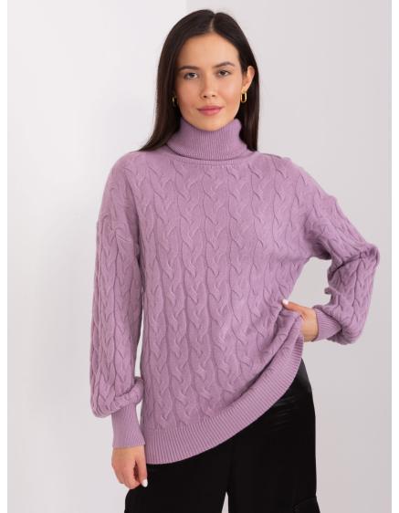 Levně Fuchsiový hladký svetr plus size s dlouhým rukávem