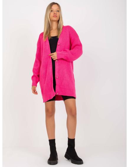 Levně Fluo růžový dlouhý svetr s knoflíky RUE PARIS