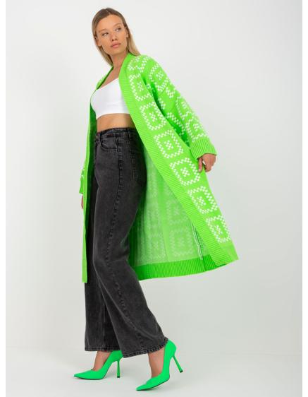 Levně Fluo zelený dlouhý oversize kardigan RUE PARIS