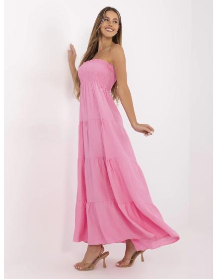 Levně Růžové maxi šaty bandeau s viskózou