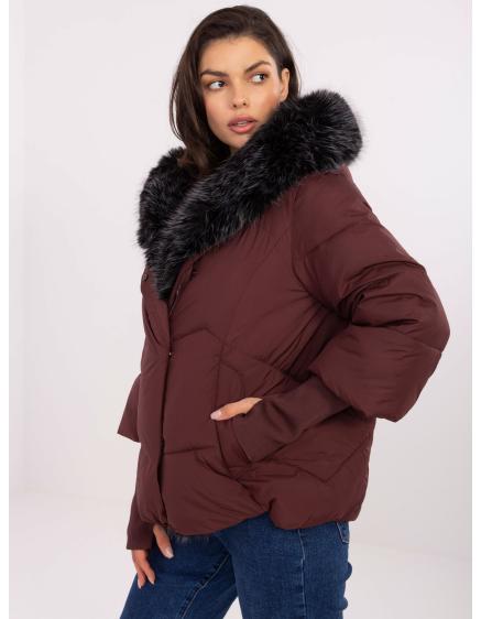 Bordová péřová bunda s kapucí