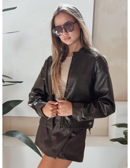 Levně Dámská koženková bunda ve stylu ramones, hnědá