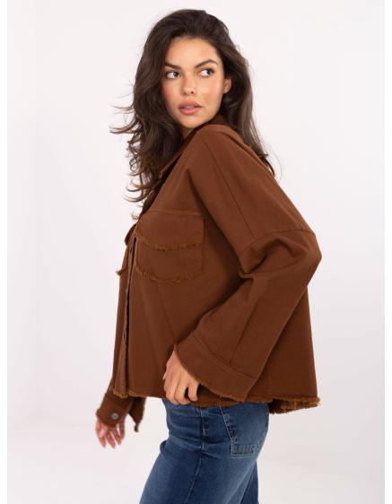 Levně Hnědá džínová bunda oversize střihu RUE PARIS