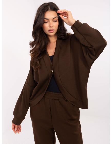 Levně Tmavě hnědý komplet s oversize kardiganem RUE PARIS