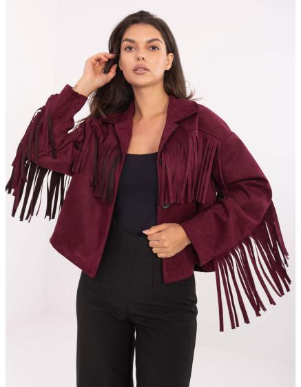 Bordová semišová bunda s límcem