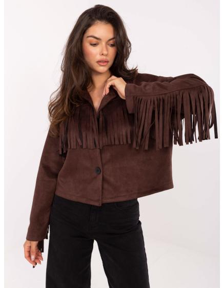 Hnědá semišová bunda s třásněmi