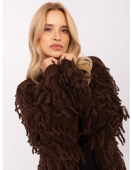 Levně Hnědý dámský kardigan ve stylu boho RUE PARIS