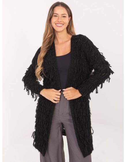 Levně Černý dámský kardigan ve stylu boho RUE PARIS