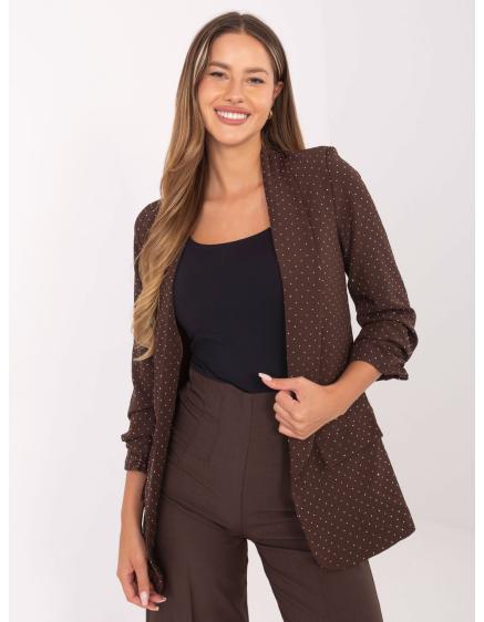 Levně Hnědá elegantní sako s kamínky
