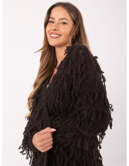 Levně Tmavě hnědý kardigan ve stylu boho RUE PARIS