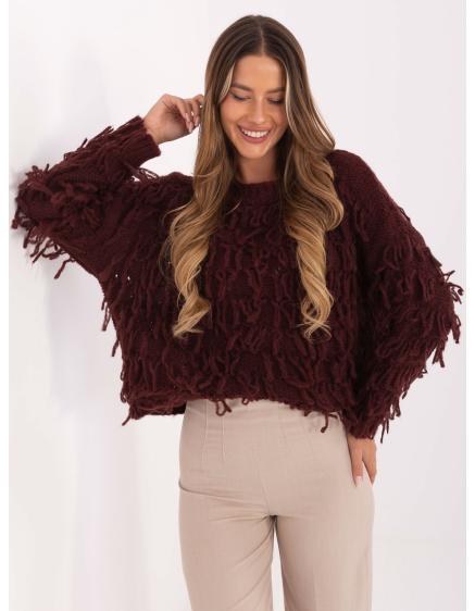 Levně Bordový oversize svetr ve stylu boho RUE PARIS